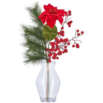 Winterliche Kunstpflanze CREATIV GREEN "Mix-Strauß mit Weihnachtsstern", rot, H:59cm, Obermaterial: 80% Kunststoff, 20% Polyester, Kunstpflanzen, mit Beeren