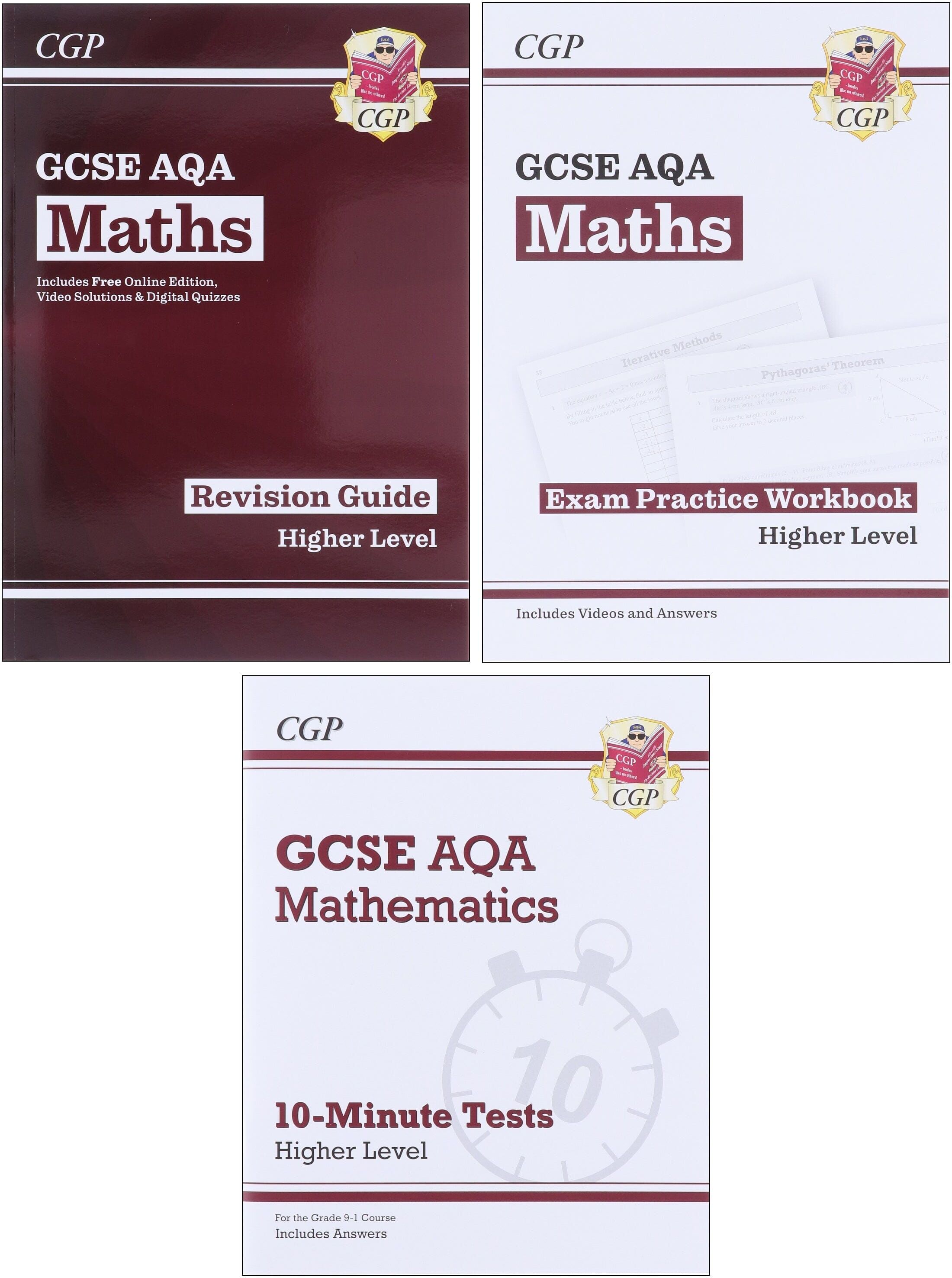 CGP GCSE Maths AQA Higher Level Exam Guide 3 Books Collection Set (Includes Online Edition, Videos & Quizzes)- Paperback Coordination Group Publications Ltd (CGP)