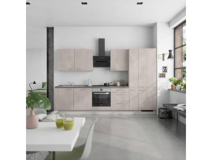 Küchenleerblock, Grau, 330 cm, Metall, 3 Schubladen, Modern, Nobilia
