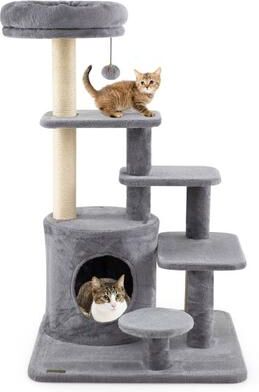 Costway 40 Inch Multi-level Cat Tower with Condo and Dangling Jingle Ball-Gray