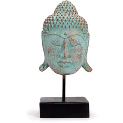 Large Serenity Buddha Head on Stand  - Green Copper