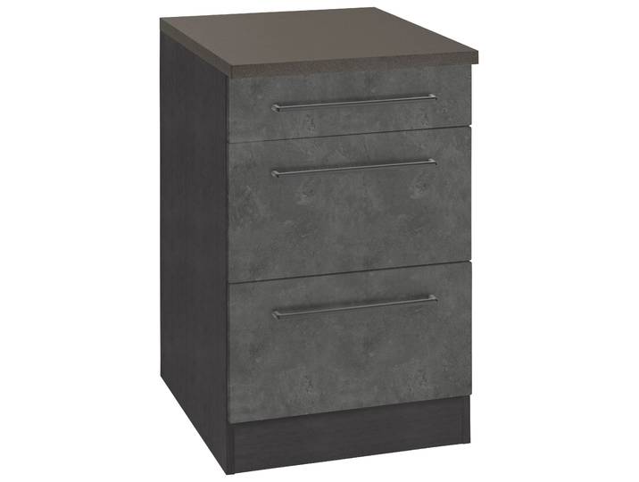Unterschrank Kochstation, MDF, Grau (Betonfarben Dunkel), 50×85×60 cm, 1 Schubkasten & 2 Auszüge, Modern