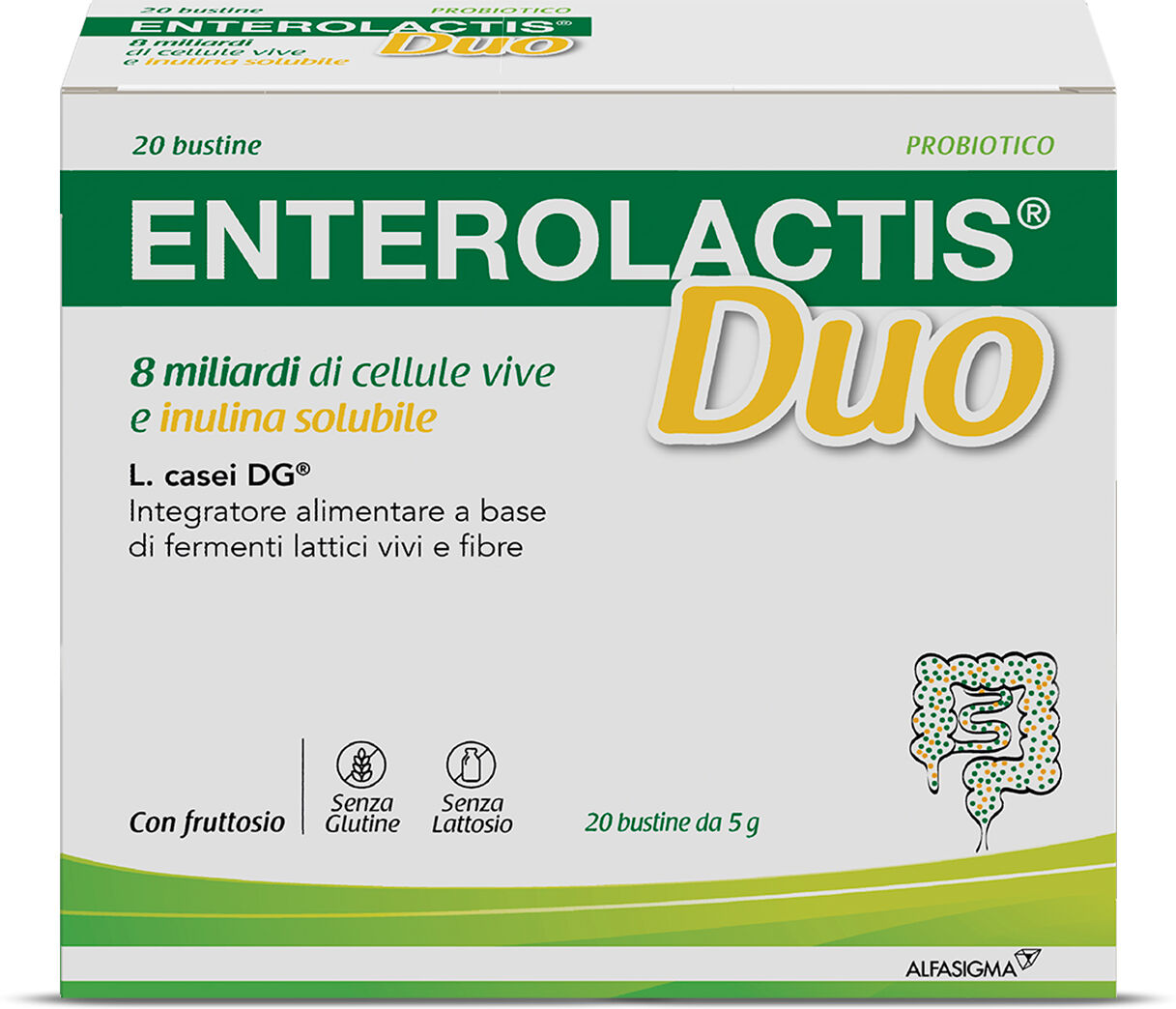ALFASIGMA SpA Enterolactis Duo Polvere 20 Bustine - Integratore Probiotico per il Benessere Intestinale