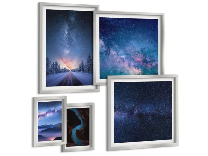 BILDER SET 5er Set - 50x50 cm & 20x30 cm & 40x60 cm Silberner Rahmen - Herbstliche Naturlandschaften