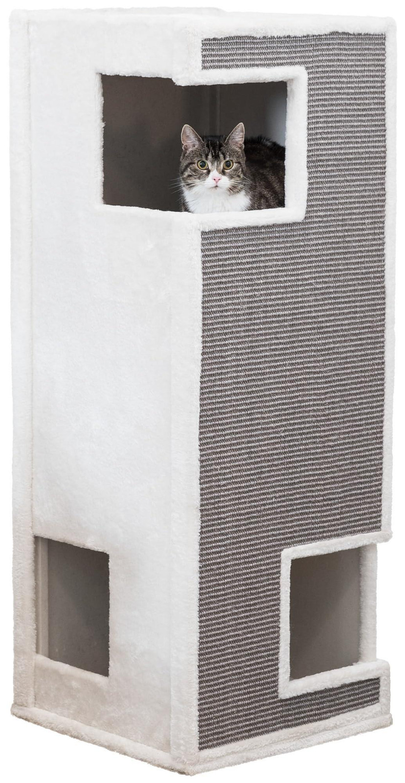 TRIXIE Krabpaal voor katten Gerardo met kattenhuis, wit/grijs, Hoogte: 100 cm