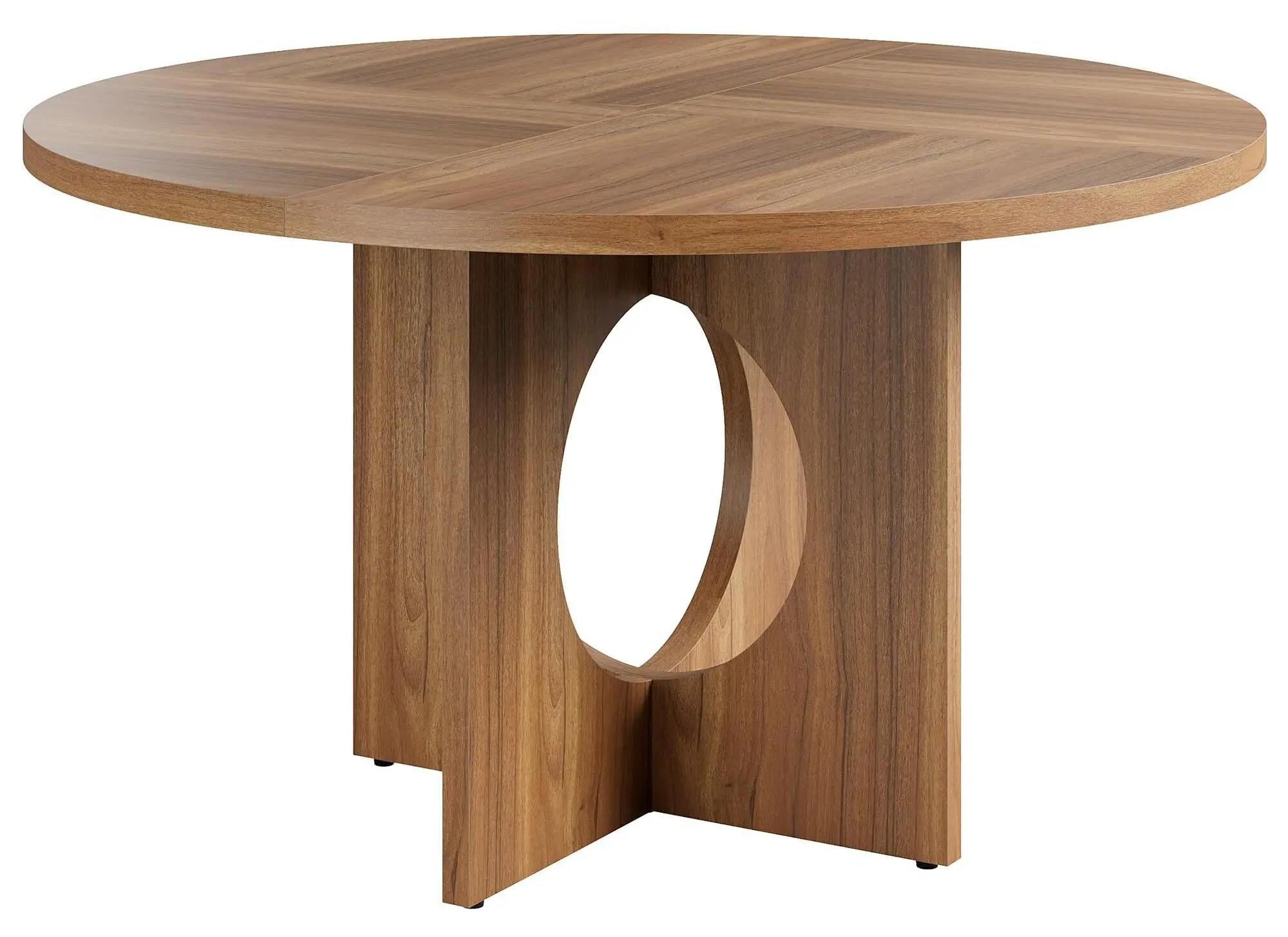 Runder Esstisch - Küchentisch für 4-6 Personen - Moderner Säulenfuß - Holz - Platzsparendes Design - Braun