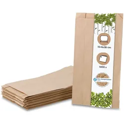 BIOZOYG 1000 Stück Papierbeutel 15x6x28cm umweltfreundliche braune Flachbeutel umweltfreundliche Kraftpapier-Tüten, für Lebensmittel und Geschenke