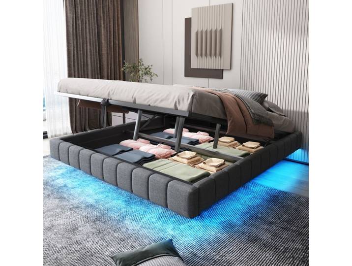 Lit coffre - SINGULARITY - 180x200 cm - sommier hydraulique - LED multicolores - design flottant