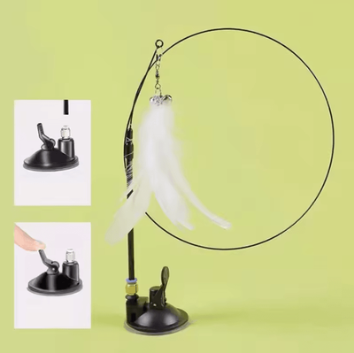 Inspire Curations WhiskerBounce Suction Cup Feather Wand Cat Toy white no Suction Cup