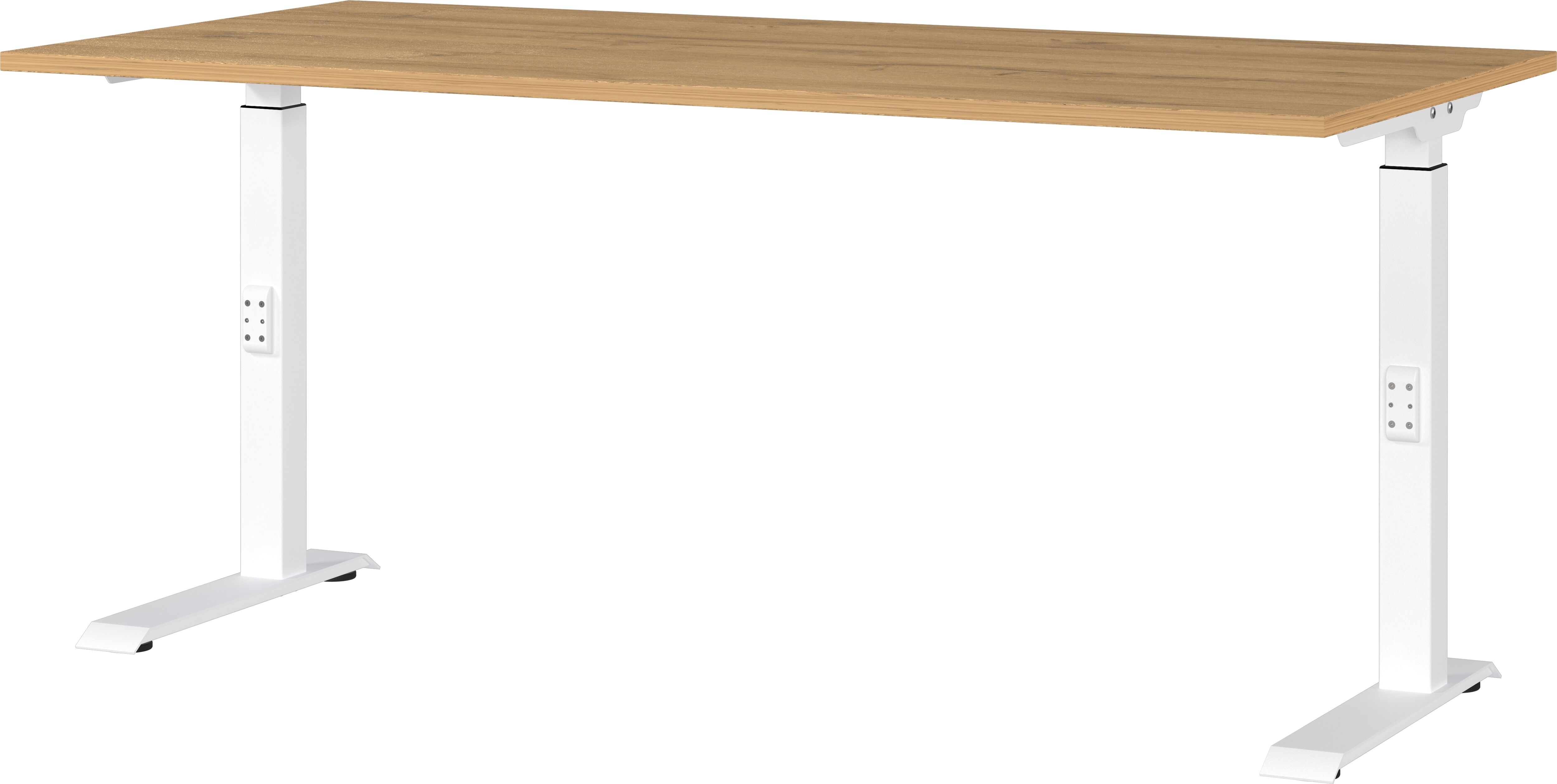 Schreibtisch GERMANIA "Downey", braun (grandson, eiche, nachbildung, weiß, weiß, grandson, eiche, nachbildung), B:160cm H:91cm T:80cm, Tische, Schreibtisch, höhenverstellbar von 68-91 cm, verfügbar in verschiedenen Breiten grandson, eiche, nachbildung, we