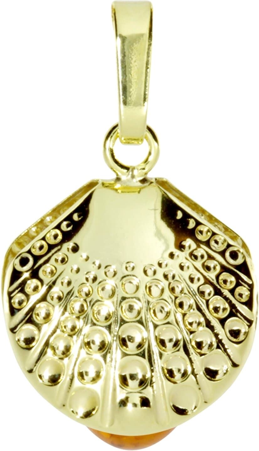 Kettenanhänger OSTSEE-SCHMUCK "Ostsee-Schmuck Anhänger Muschel Anhänger Muschel", gelb (weiß, neutral), Schmuckanhänger, Damen, 21 x 12mm, Gelbgold 333, 0,7 g, Kettenanhänger