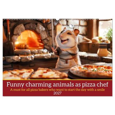 Funny charming animals as pizza chef (Wall Calendar 2027 DIN A2 landscape), CALVENDO 12 Month Wall Calendar