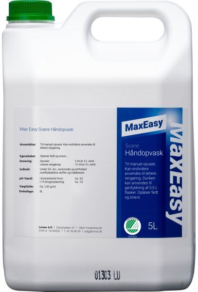 Max Easy Opvaskemiddel, Parfumefri, 5 L