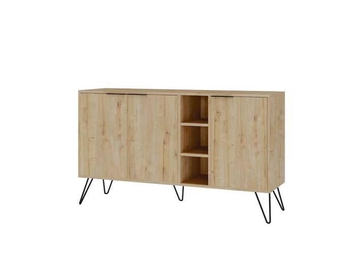 Calicosy Buffet 3 Nischen und 3 Türen L142 cm - Clara, Eichefarben, Holzwerkstoff, 7 Fächer, 35.6x83x142 cm, Kleinmöbel, Kommoden, Sideboards