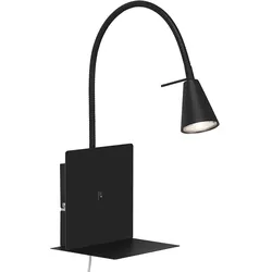 Wandstrahler schwarz Wandlampe Flexospot schwenkbare Wandleuchte mit Ablagefläche, Metall, 1x LED 5W 400Lm warmweiß, LxBxH 10x16x45,5 cm