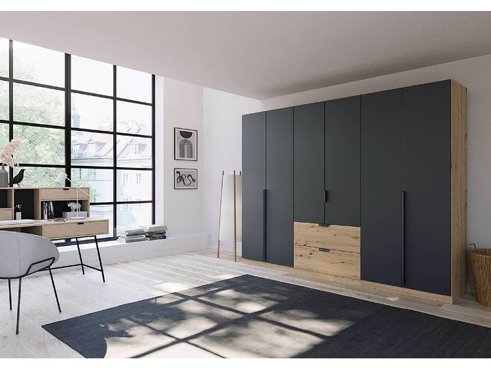 Drehtürenschrank Dark&Wood Schubladen 271cm Grau ohne Spiegeltür/-en