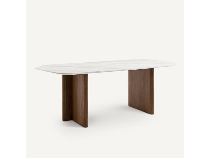 AM.PM Table de repas, plateau organique, céramique, noyer, 8 personnes, NELLA Céramique Blanche