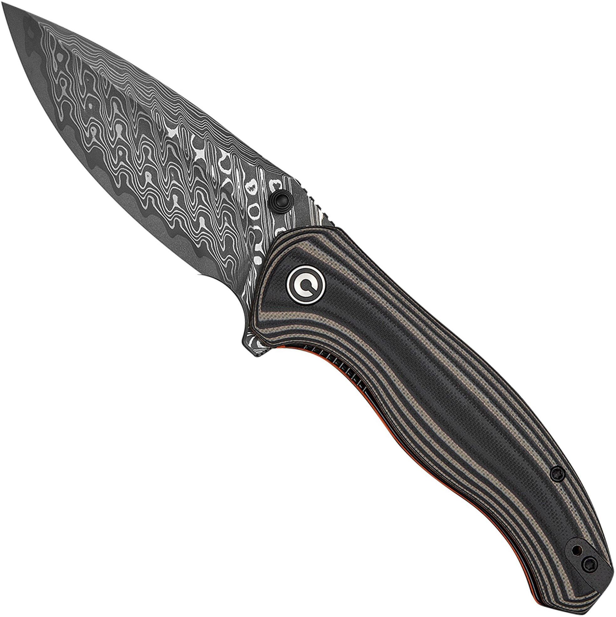Civivi Vyrent C25037B-DS1, Damascus, Black Tan Orange G10, coltellino tascabile