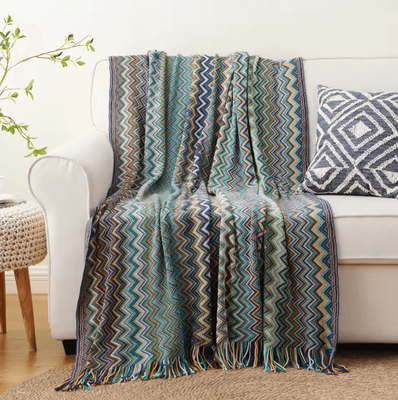 Inspire Curations Battilo Boho Knitted Throw Blanket With Tassels blue 130x200cm
