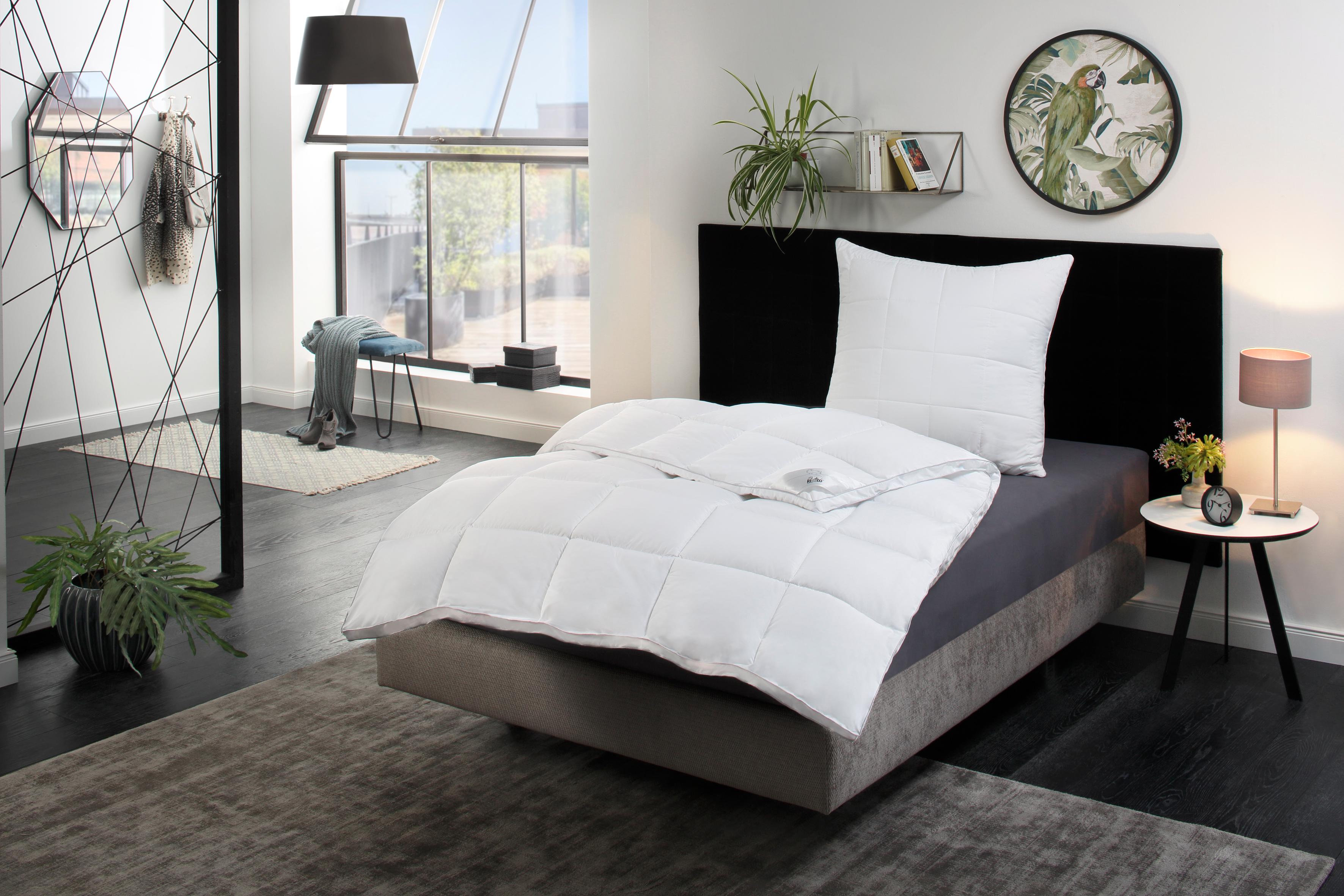 Microfaserbettdecke + Kopfkissen RIBECO "Isabel", weiß, B/L: 135cm x 200cm Anzahl Teile 1, B/L: 80cm x 80cm Anzahl Teile 1, Bezug: Kunstfaser Füllung: Kunstfaser, normal, Bezug: 100% Polyester. Füllung: 100% Polyester, Bettwaren-Sets, Microfaserbettdecke 