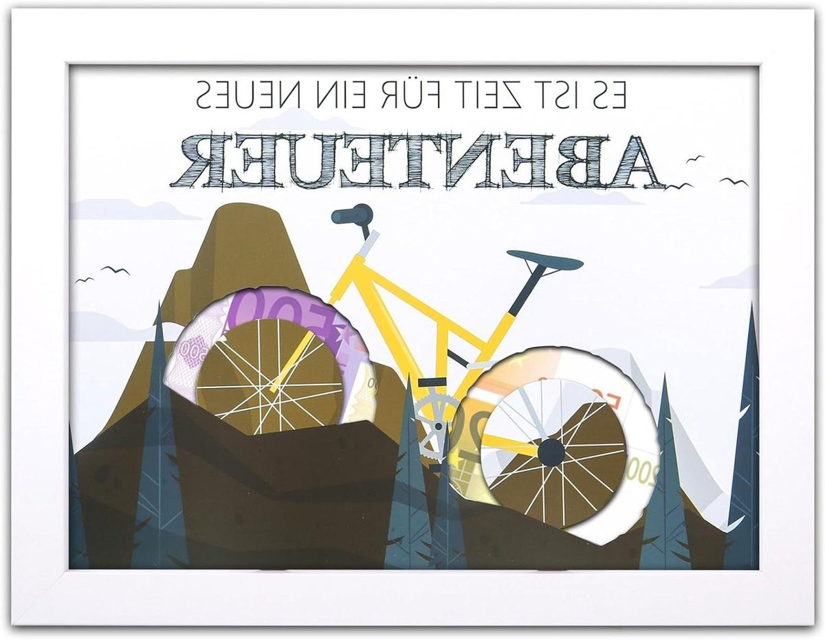 Geldgeschenk Fiets - Geldcadeau Lijst in Houtkleur - H x B: 172 x 223 cm