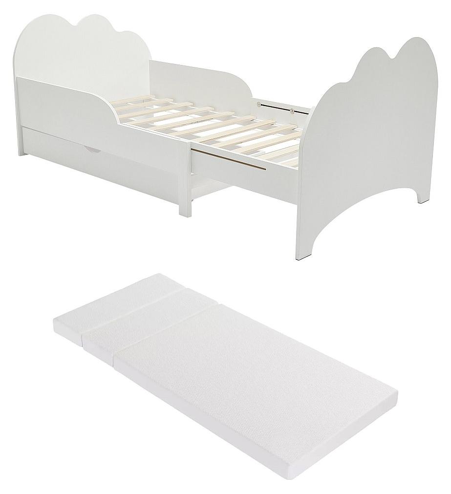 Bett mitwachsend mit Schublade + Matratze - 90 x 140/170/200 cm - Kiefer & MDF - Weiß - TEONIA