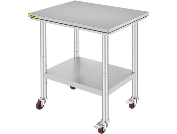 Table de Travail Cuisine à roulettes - VEVOR - 76x61CM en Acier Inoxydable - Capacité de Charge 130 kg