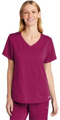 Wonderwink WW4268 Women's Premiere Flex Mock Wrap Top in Wine size Small   Triblend