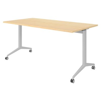 bümö Seminartisch klappbar fahrbar 160x80 cm Ahorn, Gestell silber - Klapptisch staffelbar, mit vier Doppelrollen Büro Schulungstisch