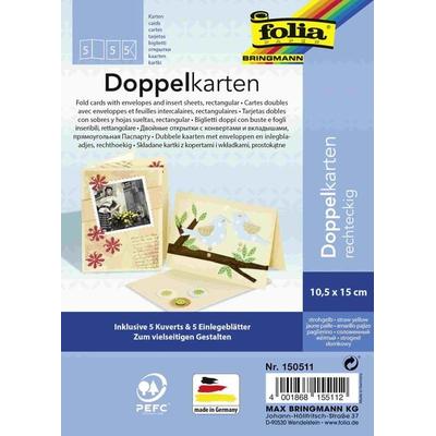Folia Klappkarten/Doppelkarten für Einladungen, Glückwunsch- oder Grußkarten, 10,5x15cm, strohgelb, 5 Karten + Kuverts + Einlagen