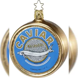 Inges Glas Christbaumschmuck Glas Kaviar Dose 8,5 cm blau/gold