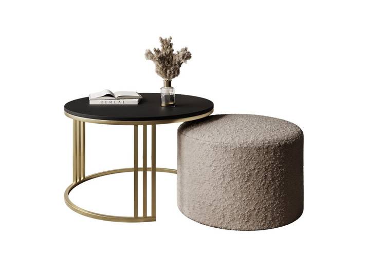 COUCHTISCH mit Hocker LORI MAT gebürstetes Gold/schwarz matt/Coral 50