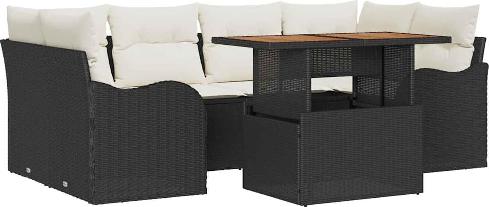 vidaXL Garten-Sofa-Set 7 stk. Schwarz und Creme