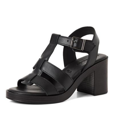 Sandalette TAMARIS, Damen, Gr. 37, schwarz, Glattleder, unifarben, Schuhe Sandalette, Blockabsatz, Partyschuh mit Touch-It-Ausstattung