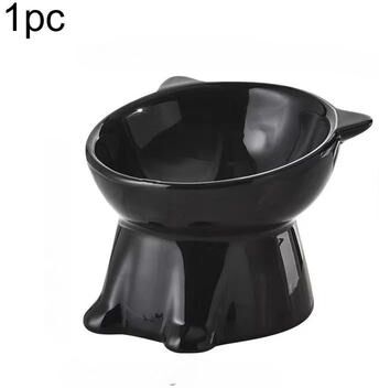 Inspired Living Black & White Cute Cat Food Bowl Lightweight Plastic Pet Bowl For Cats & Small Dogs black