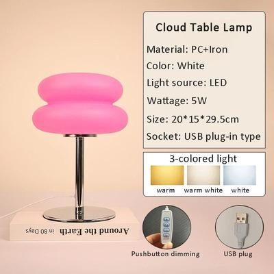 Uplifted Finds Macaron LED Table Lamp 3 Color Dimmable Bedside Ambient Light Eye Protection Night Light For Bedroom pink