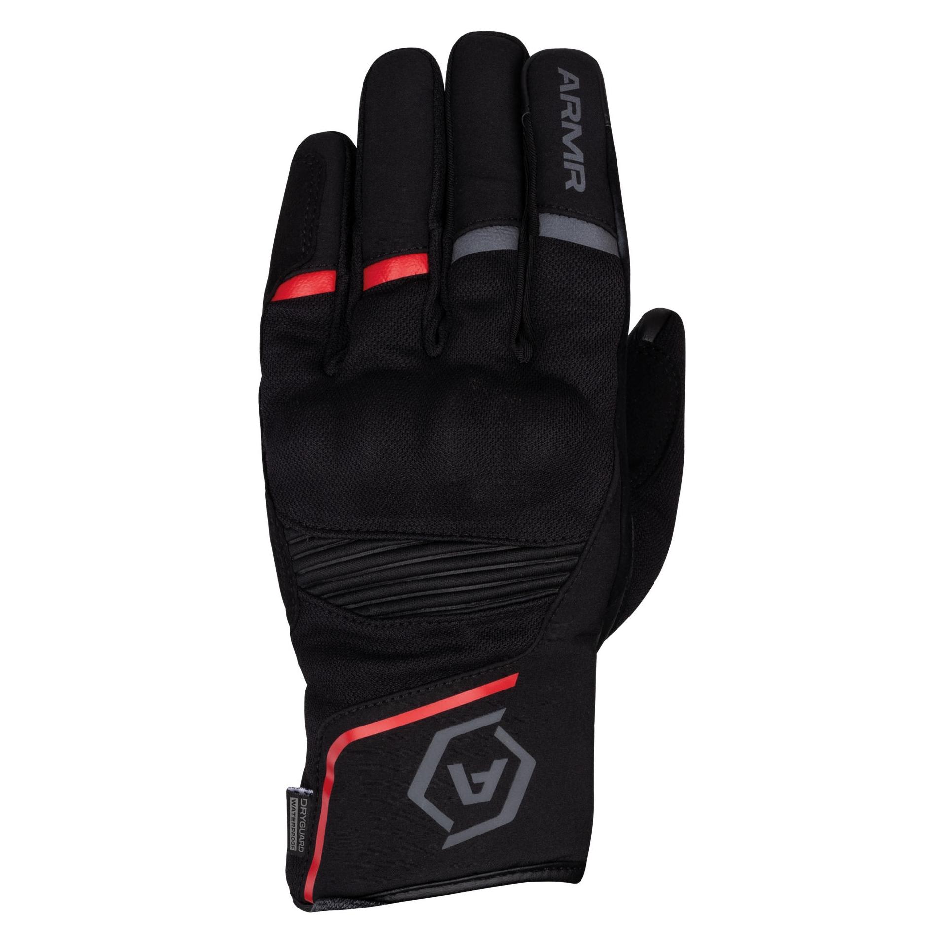 Armr Oxford Eyoshi 3.0 wasserdichte Herren Motorradhandschuhe, Schwarz/Rot, L (Herren, L) (ARMG230501L)