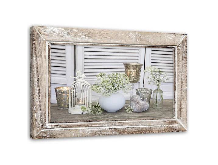 Feeby Leinwandbild Stilleben Shabby Chic, Beige, Grafikmuster, Rechteckig, 90x60 cm, Bilder & Rahmen, Bilder, Leinwandbilder