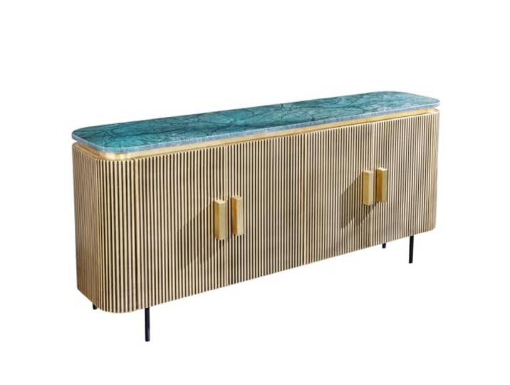 Riess Ambiente Sideboard Veneziano - 160cm - grün - Mangoholz mit Stauraum Soft Close, montiert geliefert, Metallgestell, pflegeleichte Oberfläche, Maserung, Marmor-Details