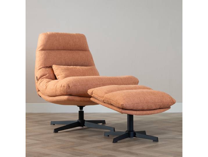 Bronx71 Sessel mit Hocker Cristo Leinen drehbar kupfer