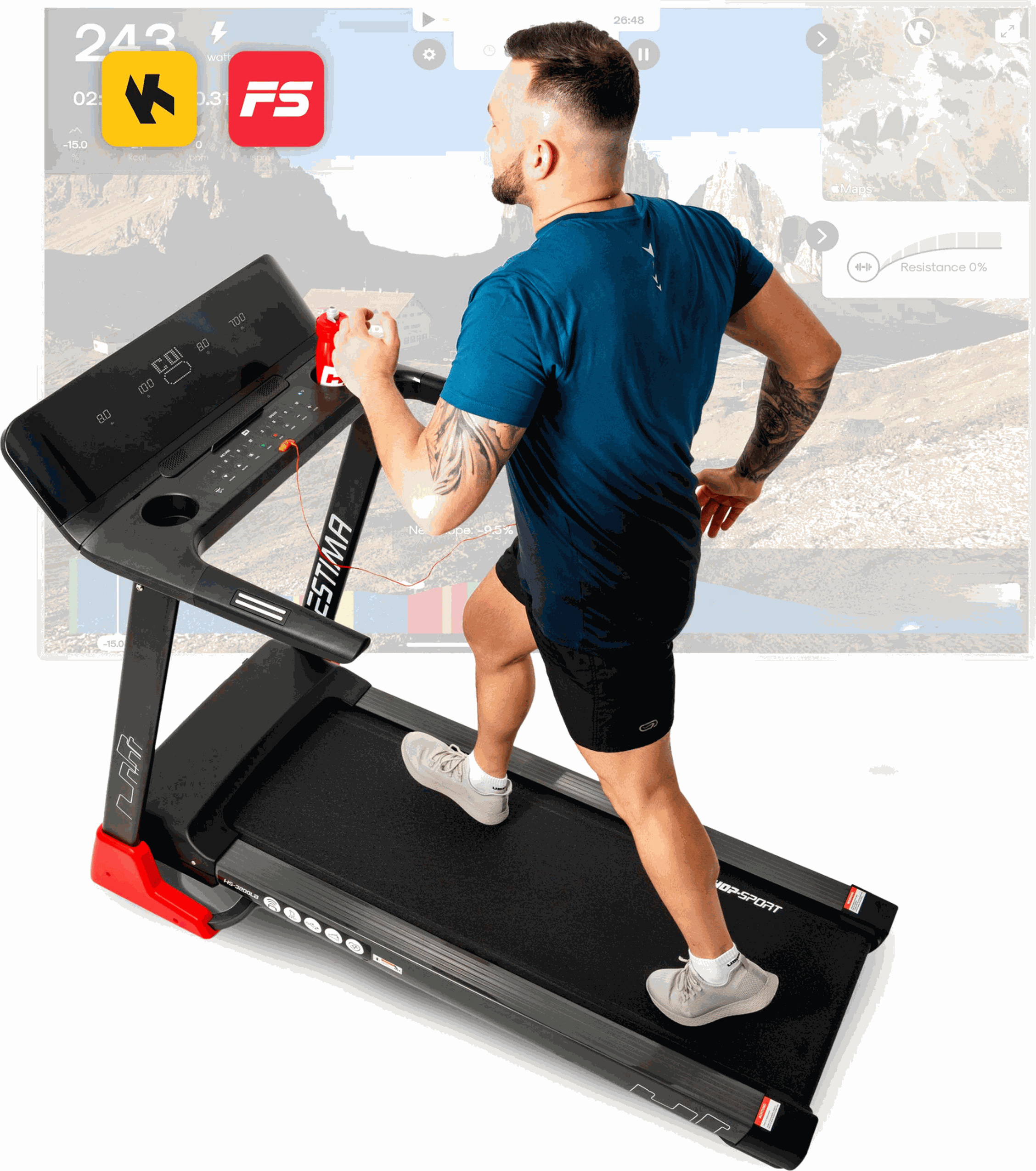Hop-Sport Laufband elektrisch HS-3200LB Estima - Laufband bis 150 kg - Laufband klappbar mit LCD-Display, App-Steuerung, 15 Programmen, bis 20km/h
