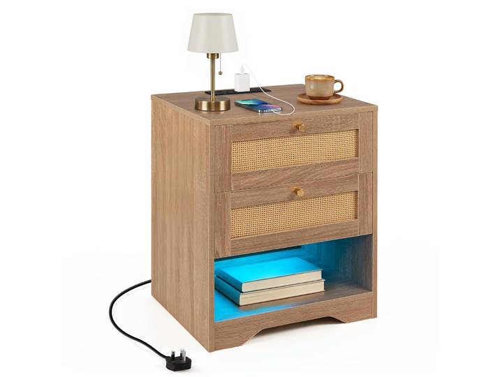 Costway Table De Chevet Bois Avec Prise\, Lumière Led Réglable (1)