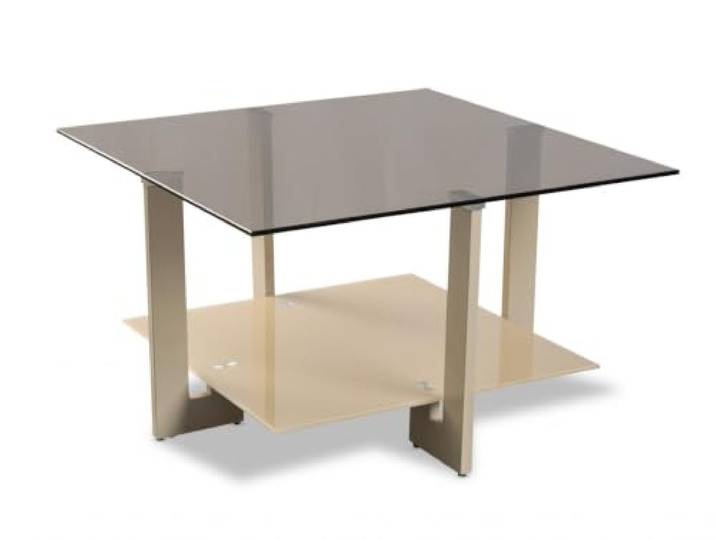 M2 Kollektion Napoli 1 - Couchtisch 75x35x75cm Sicherheitsglas Bronze, Ablageplatte Glas cremeweiß lackiert, Gestell cremeweiß