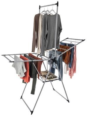 Clothes Drying Rack - 2-Level Laundry Drying Rack with 24 Drying Rails, Hanging Bar by Home-Complete