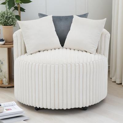 ZWYO HOSIMU Corduroy Plush Barrel Accent Chair with Wheels, Pillow Back & Cozy Seating for Living Room