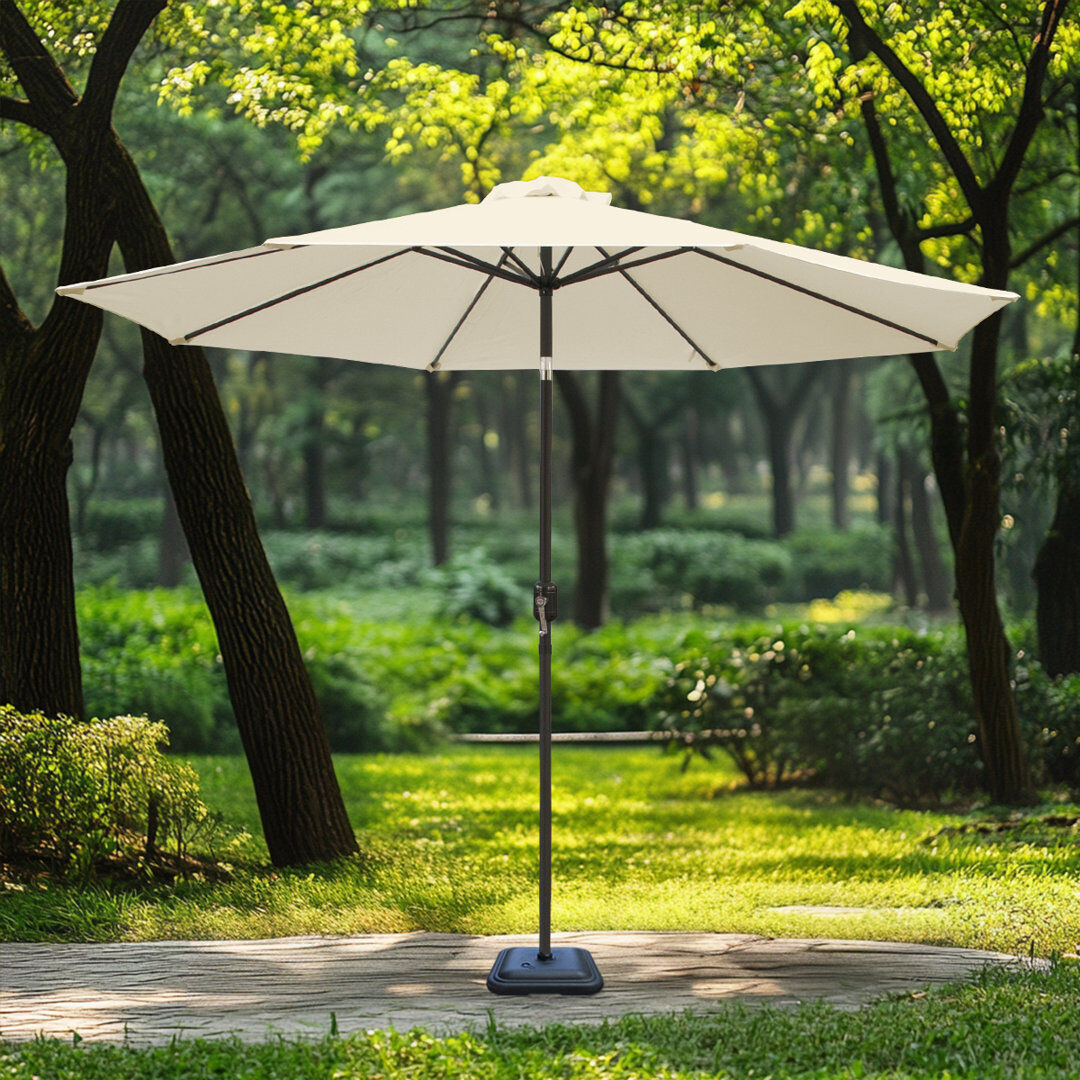 Dakota Fields 2.7M Garden Parasol Outdoor Patio Tilting Umbrella Crank Handle with Base Cream 240cm H X 270cm W X 270cm D