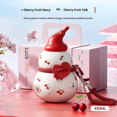 ModernMart Heart Shaped Gourd Insulated Straw Tumbler Gift Set With Leakproof Stainless Steel Bottle cherry Red