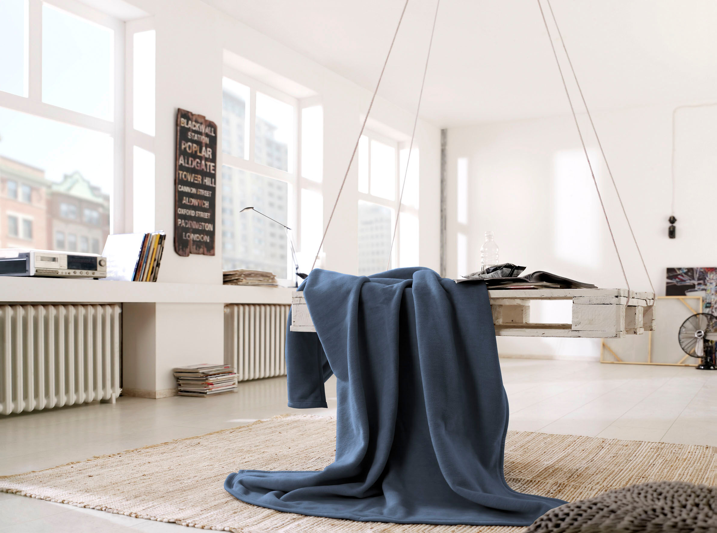 Wohndecke BIEDERLACK "Cotton Home, Kuscheldecke", blau (jeans), B:150cm L:220cm, Baumwolle, Polyacryl, Wohndecken, Wohndecke, im Uni Design, Kuscheldecke