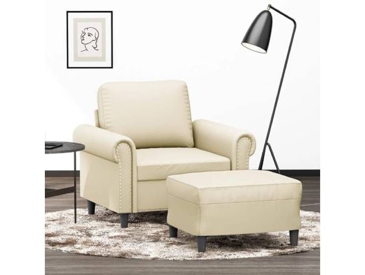 HEFZGDB Sessel mit Hocker Creme 60 cm Kunstleder Modernes Design Langlebiges Material Robuster Gestell Bequeme Sitzfläche Schmutzabweisend Luxuriöser Look Vielseitig Kompakt Stabiles