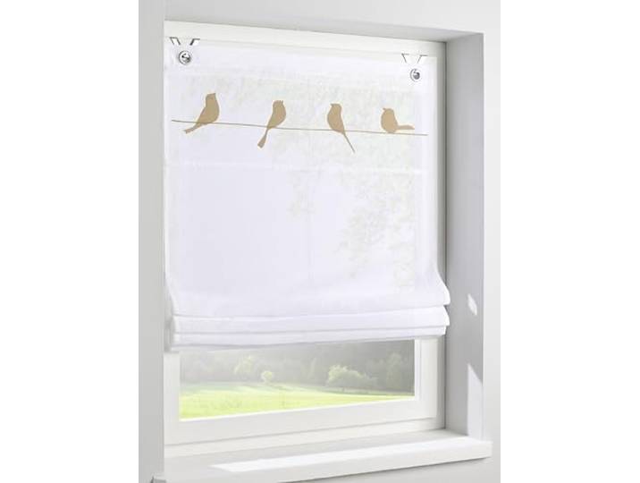 Store Gravelot avec motif d'oiseau en nature - Store bateau semi-transparent à œillets pour fenêtre de taille 80 x 140 cm\, montage sans perçage